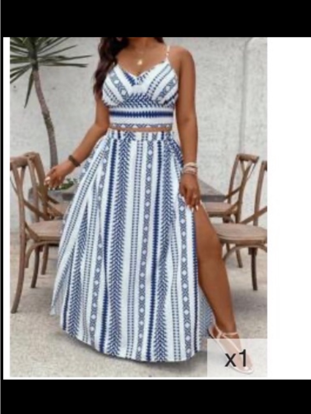 SHEIN Blue and White Striped Maxi Skirt Set